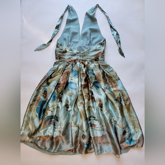 Adrianna Papell Occasions Floral Pleated Silk Halter Dress - Picture 3 of 9